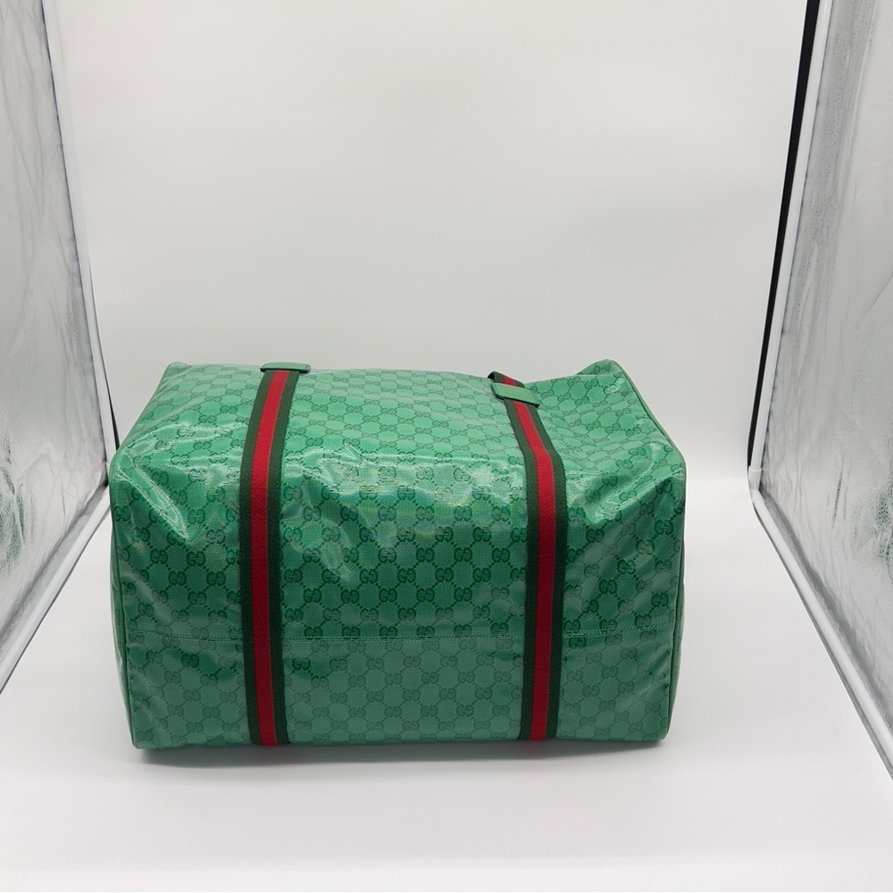 0430JPL New Gucci GG Web Duffle Bag in Green GG Supreme Crystal Coated Canvas - Picture 3 of 8
